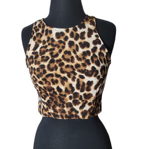NWT leopard scoop neck crop tank top sz S